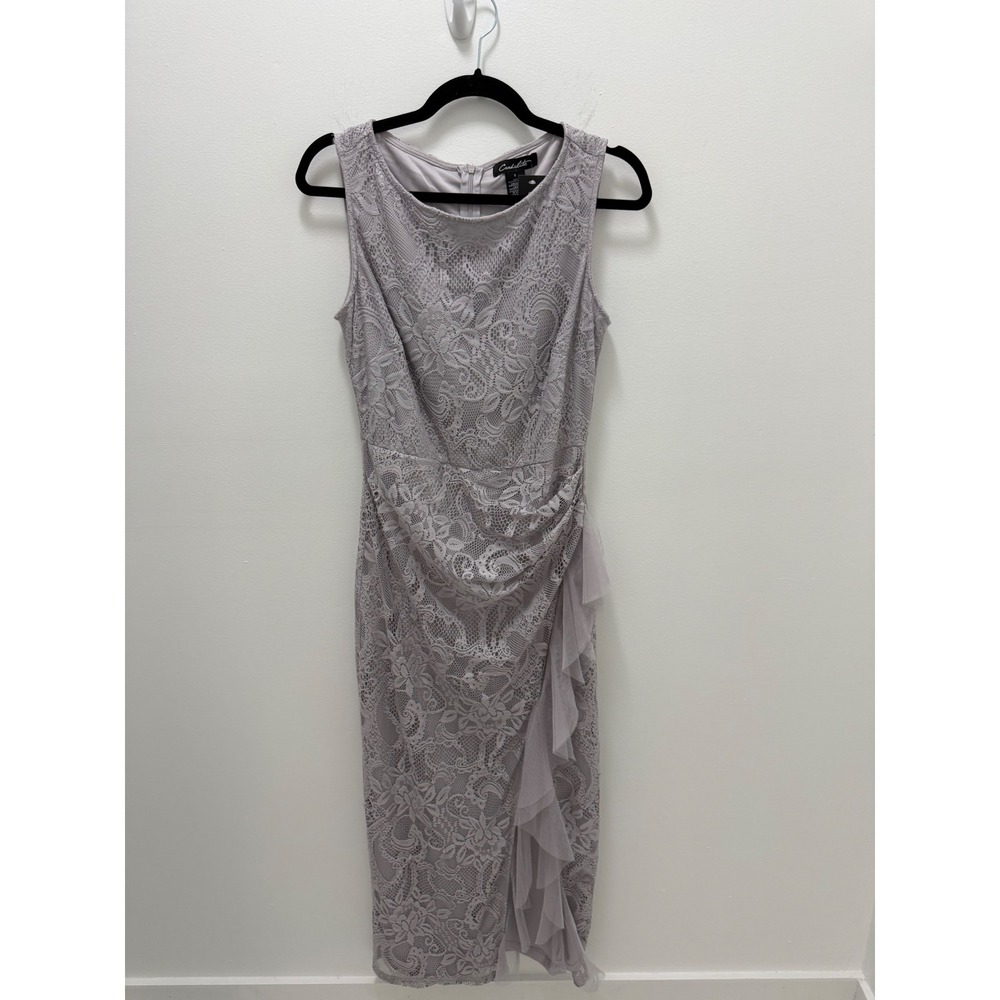 Candalite Women Lavender Grey Lace Ruched Ruffle Midi Dress D70954-ML-43907 S